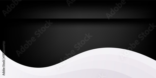 Luxury Black and White Abstract Background with Elegant Fluid Waves. Professional Dark Gradient with Smooth Curved Layers for Premium Branding.