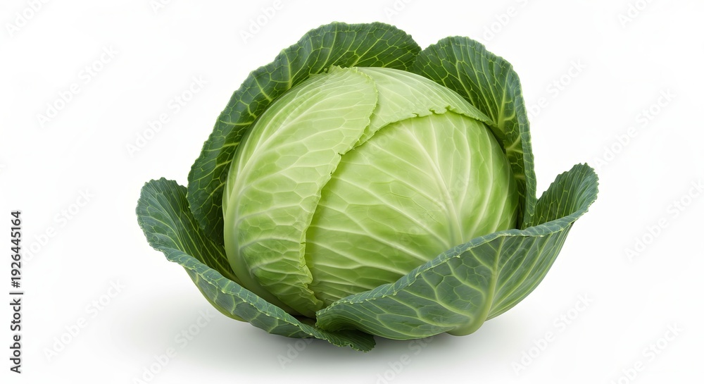Obraz premium Isolated Fresh Green Cabbage on a Pure White Background for Healthy Food Concept Photography