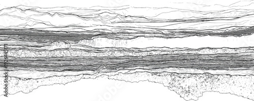 Abstract depicting a cross-section of layered earth with granular textures and fractured lines.