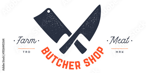 Butcher knives sign. Meat symbol, meat label collection for professional branding. Retro style typography. Butcher Knife. Butchery symbol, icon logo, sign signage. Vector Illustration