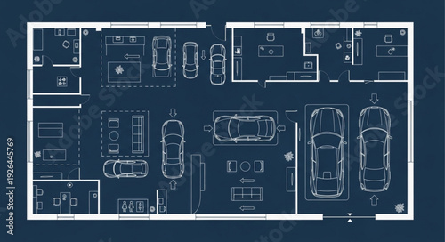 Detailed architectural blueprint showcasing a modern residential building layout with various rooms and features.