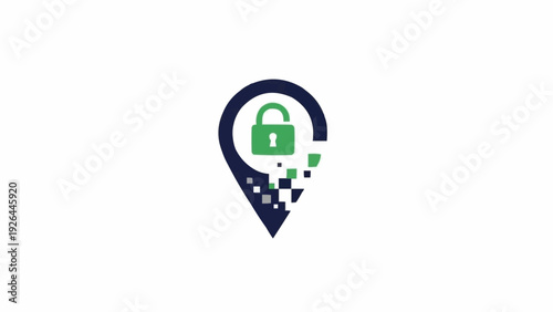Green padlock in location pin icon.