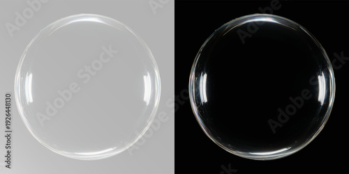 Quadro su tela Soap bubble overlay, realistic transparent with highlights for photo editing png