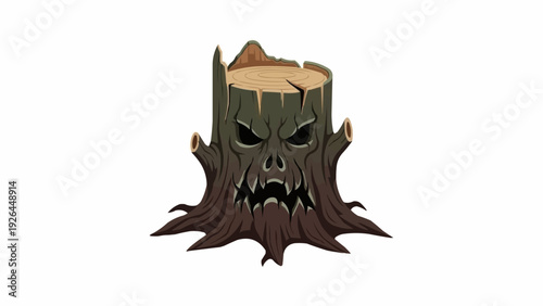 Scary Tree Stump Cartoon Character Illustration.