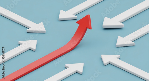 赤い矢印が目立ち周囲の白い矢印と対照的だ