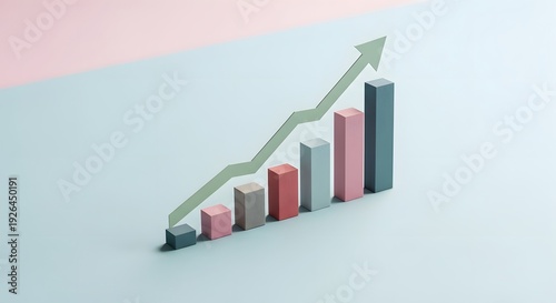 3d graph showing upward trend with colored bars and green arrow