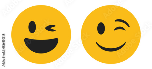 Yellow Emoji Faces Vector Illustration, Two Cheerful Expressions Featuring One Broad Smile and One Winking Smile for Social Media and Digital Design