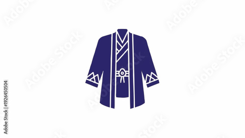 Blue Kimono with White Trim and Designs.