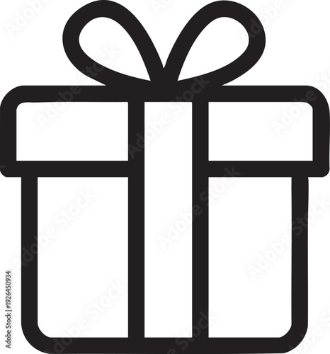 Minimalist line drawing of a gift box with a thin ribbon and small bow