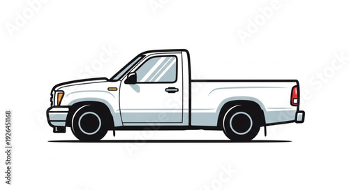 White Pickup Truck Side View.