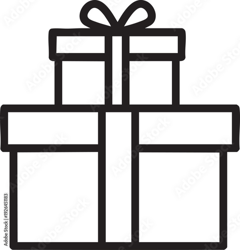 Two stacked gift boxes with a bow on top, a simple outline graphic for seasonal celebrations and presents.
