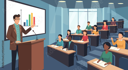 Teacher presenting data to students in classroom.