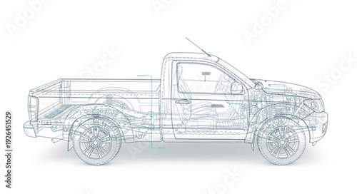 Wireframe Pickup Truck Side View.