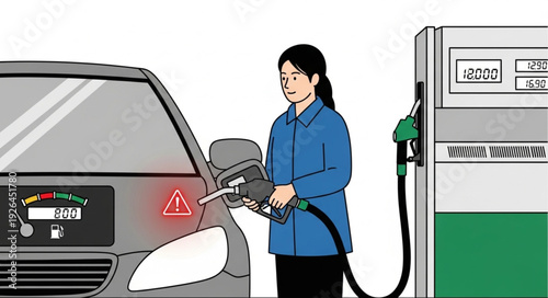 Woman Refueling Car at Gas Pump.