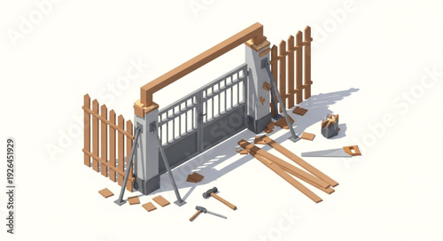 Wooden Fence Gate Under Construction.