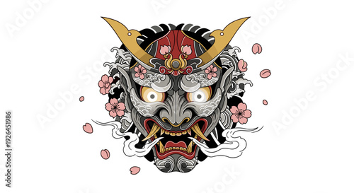 Traditional Japanese Oni Hannya Mask Design.
