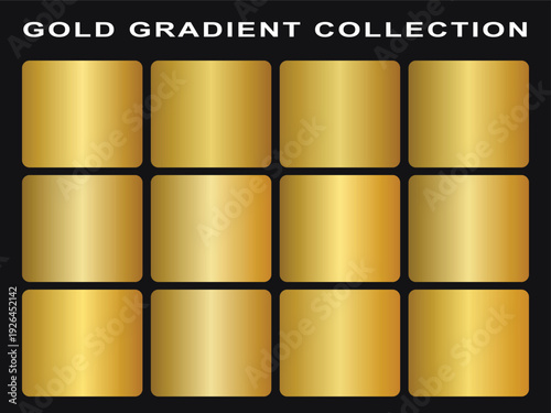 Gold Gradient Collection Metallic Background Texture Luxury Golden Square Swatches Vector