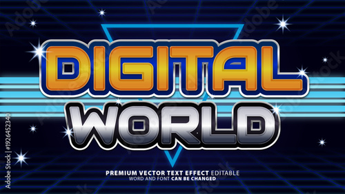 Retro 80s Digital World Editable Text Effect Vector