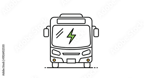 Green electric bus line icon representing sustainable public transportation and eco-friendly urban mobility solutions.