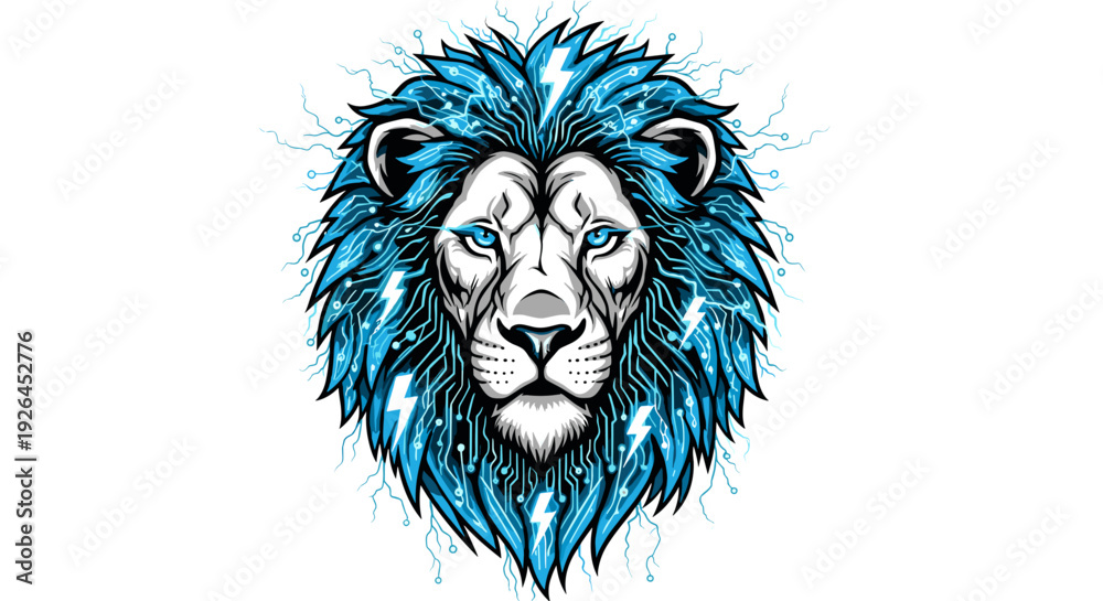 Obraz premium Vibrant Blue Lion Head Illustration Art.