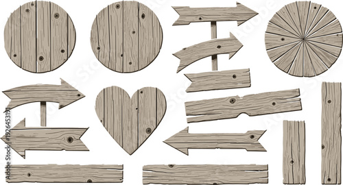 Rustic Wooden Arrows Signs and Planks Collection Vintage Vector Set