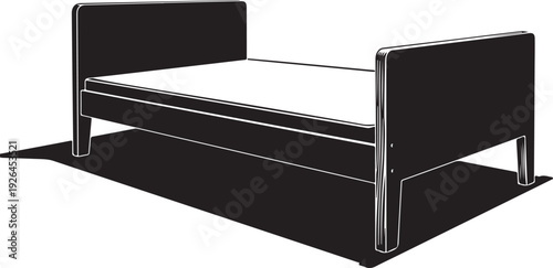 Black Silhouette Of A Modern Bed With Mattress Keywords: bed, mattress, furniture, icon, black