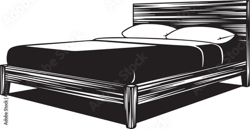 Black Silhouette of a Bed with Pillows and Wood Grain Texture furniture bedroom