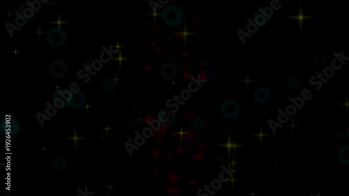 Cheerful seamless animation stars background, bluegreen circles pop on black background. Perfect for fun and vibrant motion graphics projects.