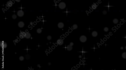 Cheerful seamless animation background features bokeh circles and star shapes dancing on black backdrop. Ideal for vibrant video backgrounds and motion graphics.