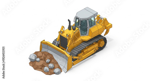 Yellow Bulldozer with Dirt on Blade.