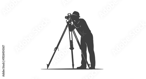 Silhouette of Surveyor Using Theodolite for Land Measurement