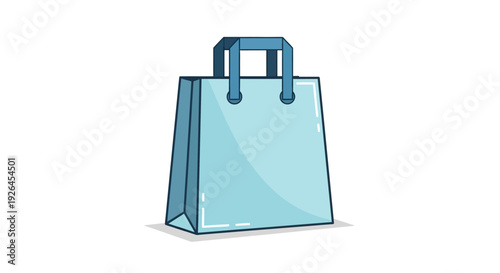 Blue shopping bag illustration with handles on white background