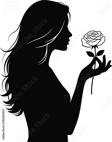 Woman Holding Rose Silhouette