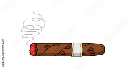 Illustration of a Smoking Cigar with White Band on White Background