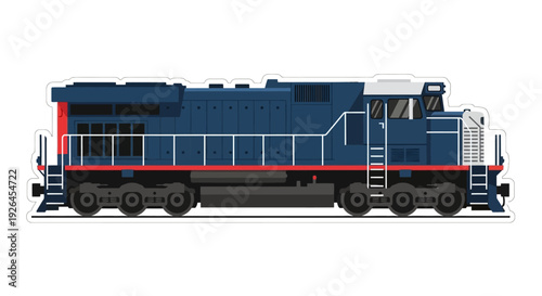 Vector illustration of a blue freight train locomotive side view
