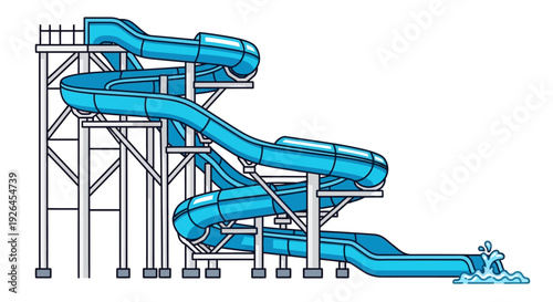 Illustration of a Blue Water Slide Structure with Splashing Water