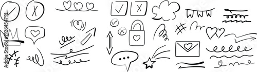 Collection of abstract black line art shapes and symbols