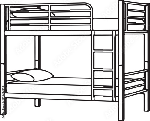 Line Drawing of a Bunk Bed with Pillow and Mattress furniture sleeping