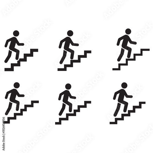 Walking up the stairs or staircase icon vector silhouette  
