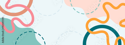 Abstract background with colorful organic shapes and dashed circles.