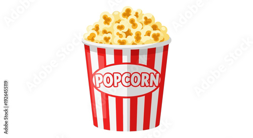 Bucket of Popcorn with Red Stripes Isolated on White Background
