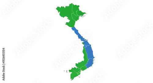 Simplified vector map of Vietnam with green and blue regions