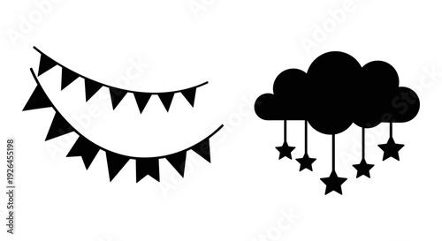 Decorative bunting and whimsical starry cloud illustration Vector, illustration