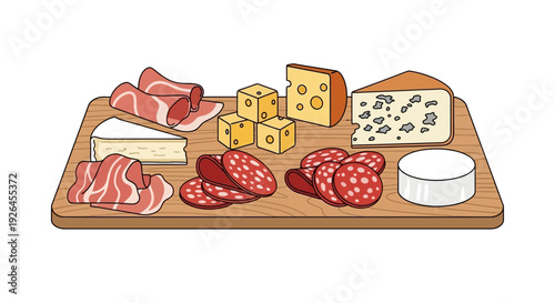 Assorted Cheese and Cured Meats on Wooden Serving Board