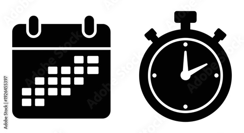 Calendar and stopwatch icons representing time management and scheduling Vector, illustration