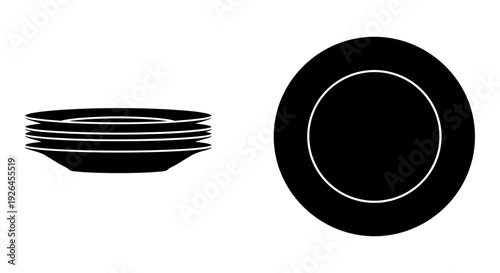 Comparison of a layered plate design and a single circular plate silhouette. Vector, illustration