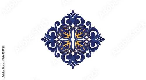 Intricate Blue and Gold Ornamental Floral Pattern on White Background