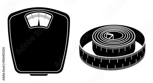 Black vintage measuring scale and tape measure Vector, illustration