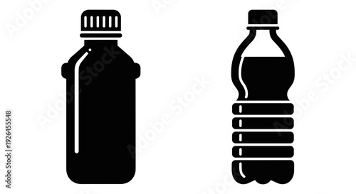 Comparison of a plastic bottle and a beverage container with ridges for grip Vector, illustration