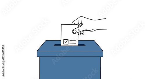 Hand casting vote into ballot box in minimalist illustration